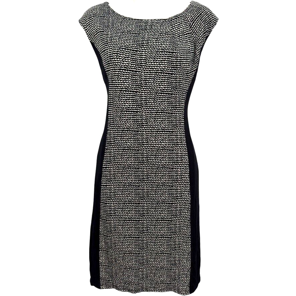 Ann Taylor Loft Womens Black Ivory Print Sheath Pleated Neck Knit Dress sz M
